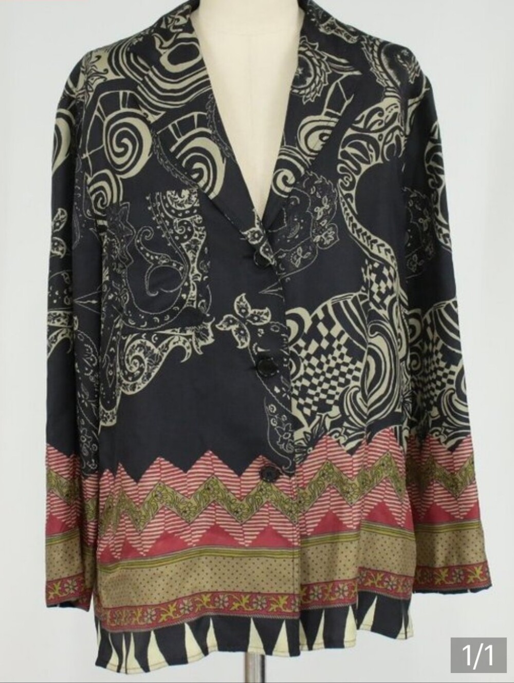 New Sz 42 Etro Women’s Black & Beige Patterned Button-Front Jacket